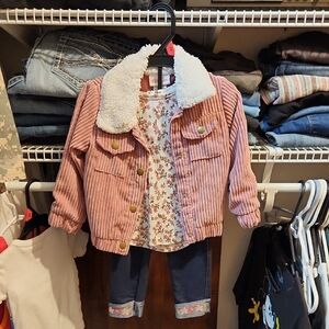 Little Lass Pink Corduroy Jacket with White Sherpa Collar